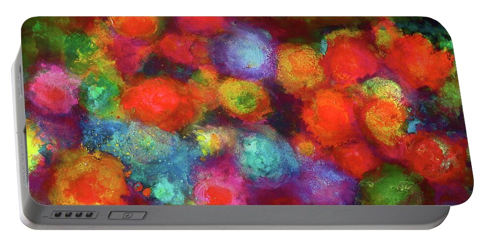 Abstract/impressionistic Painting Floral Landscape Portable Battery Charger featuring the painting Molly's Floral Garden by Robert Birkenes