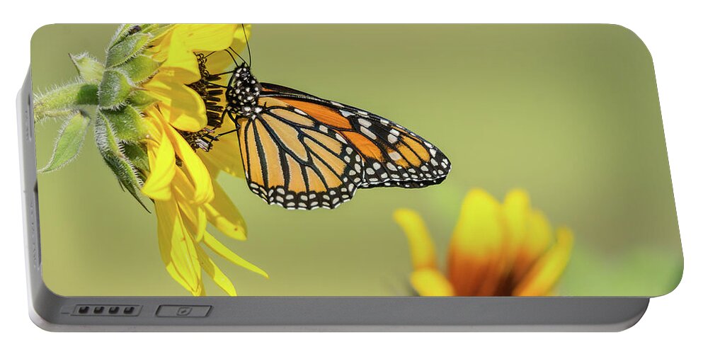 Cheryl Baxter Photography Portable Battery Charger featuring the photograph Monarch in Sunflowers by Cheryl Baxter