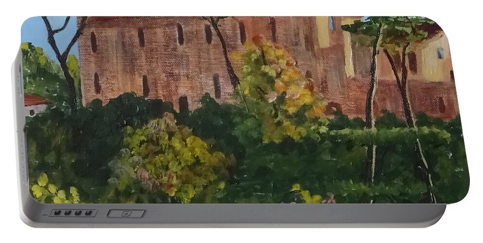 Diane Arlitt Portable Battery Charger featuring the painting Monastero by Diane Arlitt