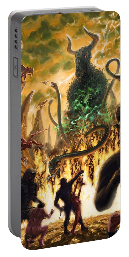 Hell Portable Battery Charger featuring the digital art Monday in Hell with Devil by Martin Davey