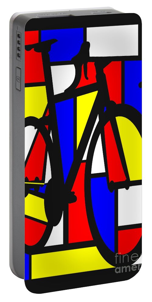 Bicycle Portable Battery Charger featuring the painting Mondrianesque Road bike by Sassan Filsoof