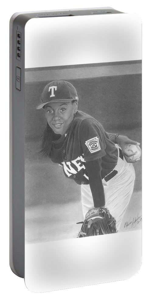 Mo'ne Davis Portable Battery Charger featuring the drawing Mo'ne Davis by Oliver Johnson