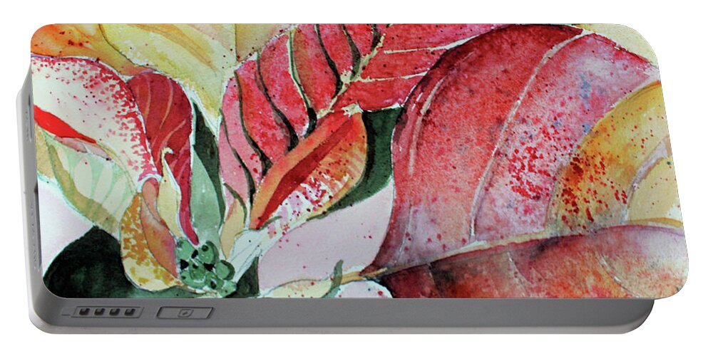 Poinsettia Portable Battery Charger featuring the painting Monet Poinsettia by Mindy Newman