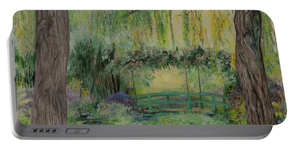 Giverney Portable Battery Charger featuring the painting Monet's Bridge by Kathy Knopp