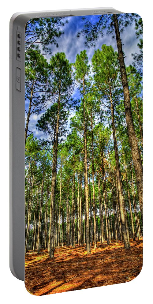 Reid Callaway Pine Tree Art Portable Battery Charger featuring the photograph Georgia Forestry Money Growing On Trees Georgia Pine Tree Forest Landscape Art by Reid Callaway