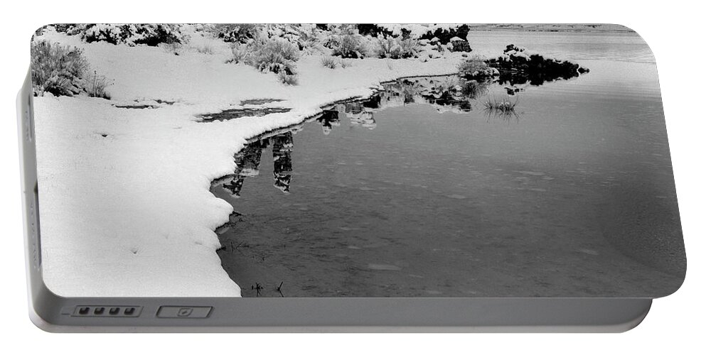 Mono Portable Battery Charger featuring the photograph Mono Lake shoreline, snow by Steve Ellison