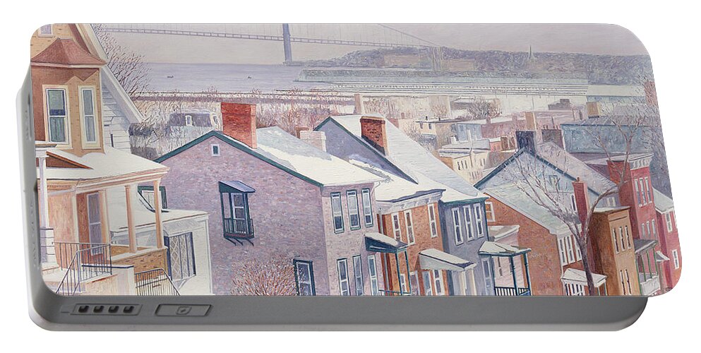 Perspective Portable Battery Charger featuring the painting Monroe St Staten Island by Anthony Butera