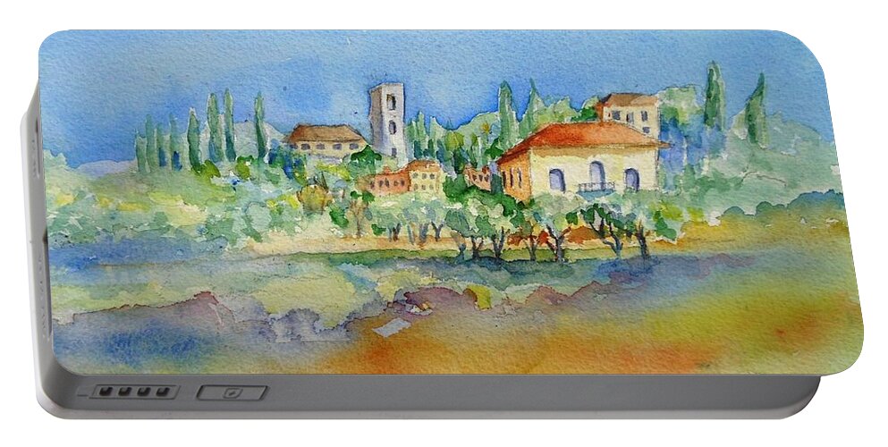 Watercolour Portable Battery Charger featuring the painting Montacatini Alto, Tuscany by Trudi Doyle