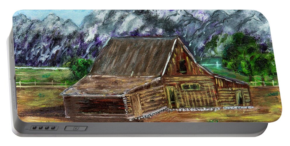Old Barn Portable Battery Charger featuring the painting Montana Barn by Lucille Valentino