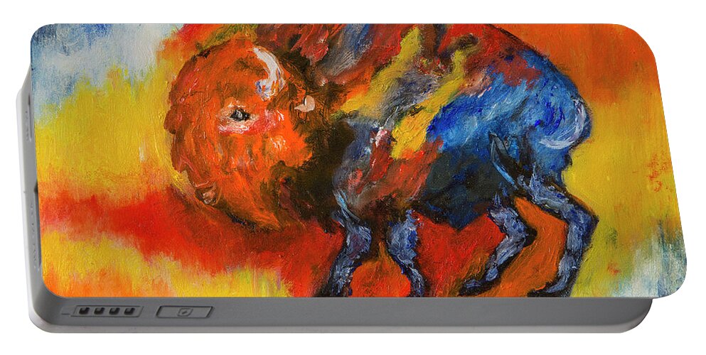 Montana Bison Portable Battery Charger featuring the painting Montana Bison by Lucille Valentino