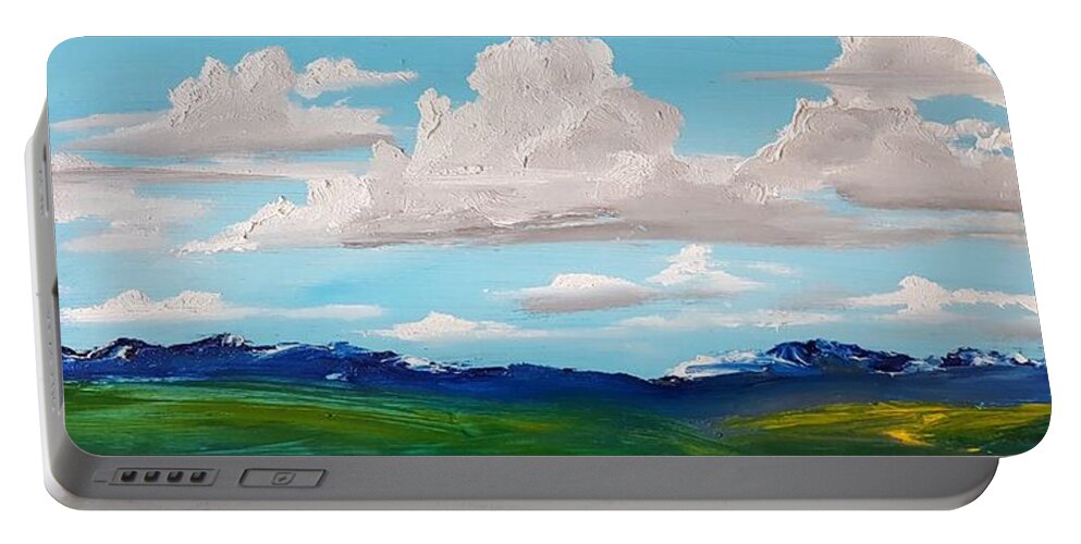 Montana Portable Battery Charger featuring the painting MontanaThunder Clouds Rolling In  23 by Cheryl Nancy Ann Gordon