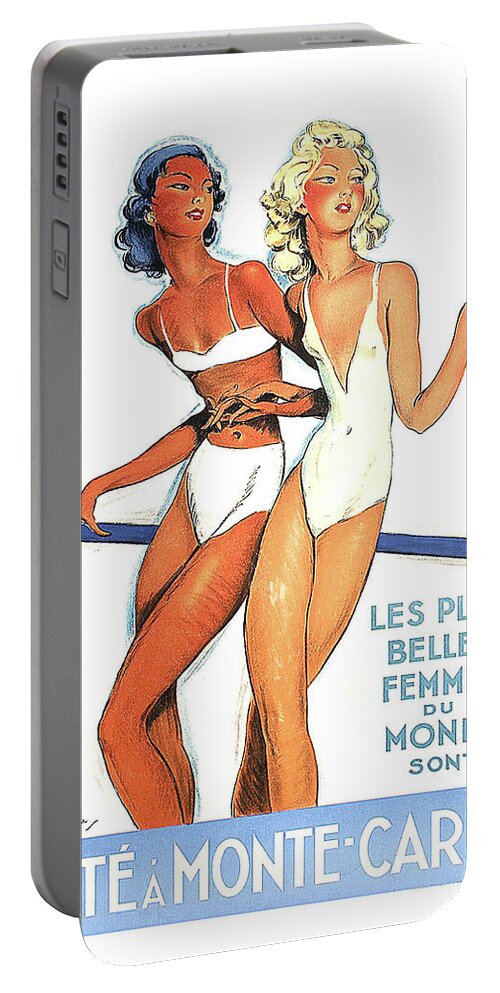 Monte Carlo Portable Battery Charger featuring the painting Monte Carlo, Women in swimsuits by Long Shot