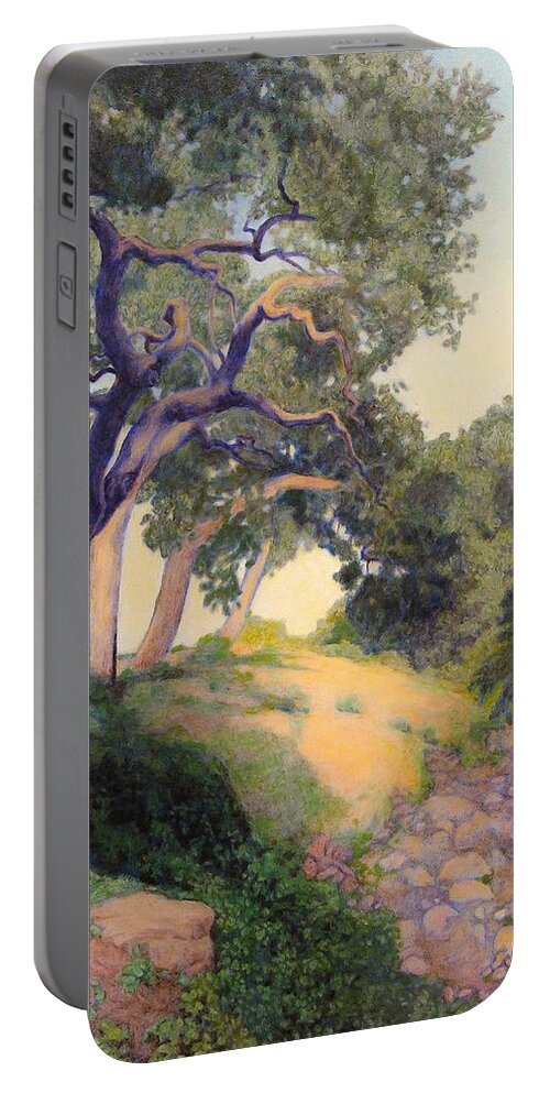 Oaks Portable Battery Charger featuring the painting Montecito Dry River Oaks by Andrew Danielsen