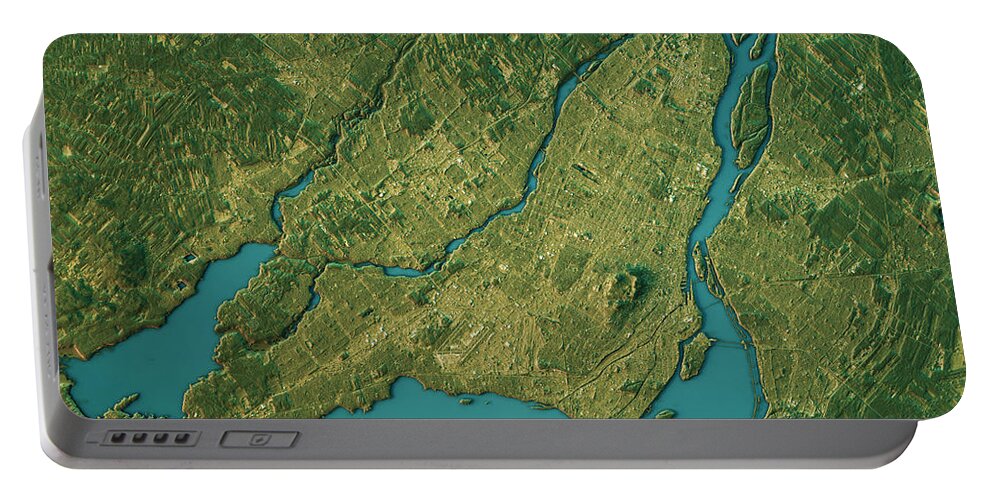 Montreal Portable Battery Charger featuring the digital art Montreal Topographic Map Natural Color Top View by Frank Ramspott