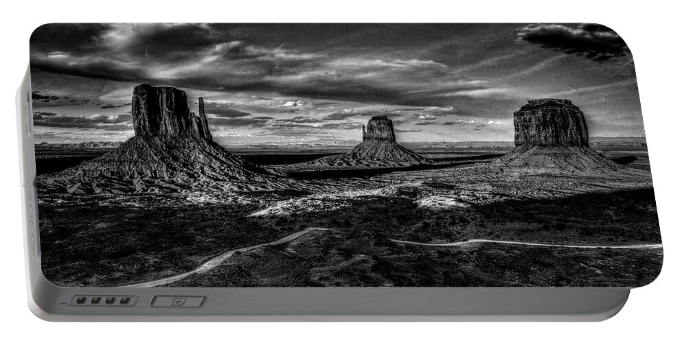 Arizona Portable Battery Charger featuring the photograph Monument Valley Views BW by Roger Passman
