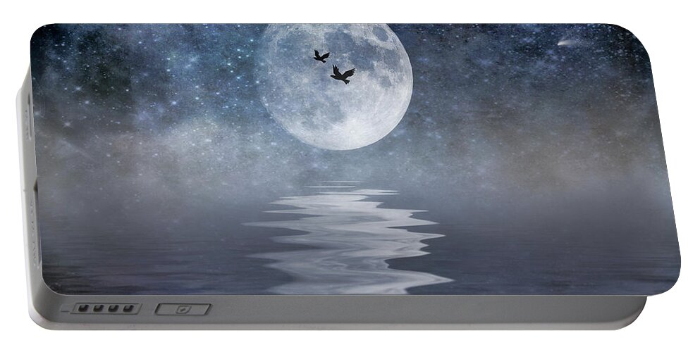 Space Portable Battery Charger featuring the photograph Moon and Sea by Cathy Kovarik