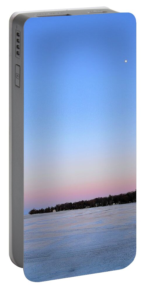 Abstract Portable Battery Charger featuring the digital art Moon At Sunset by Lyle Crump