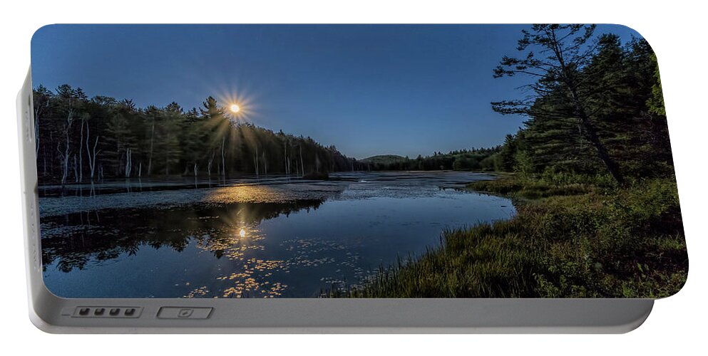Marlboro Portable Battery Charger featuring the photograph Moon On North Pond Road by Tom Singleton