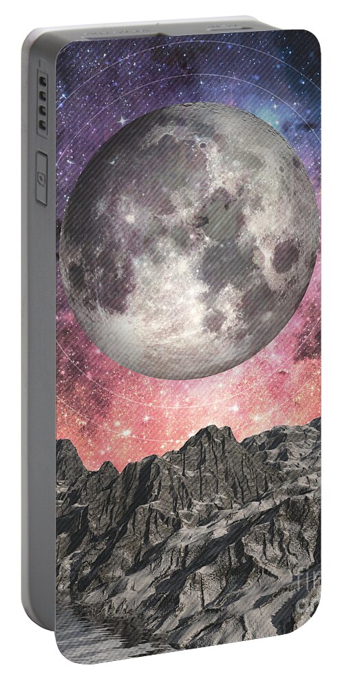 Moon Portable Battery Charger featuring the digital art Moon Over Mountain Lake by Phil Perkins