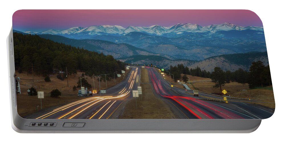 Moon Portable Battery Charger featuring the photograph Moon Over the Rockies by Darren White