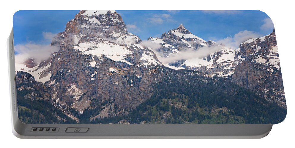 Moon Portable Battery Charger featuring the photograph Moon Over the Tetons by Darren White