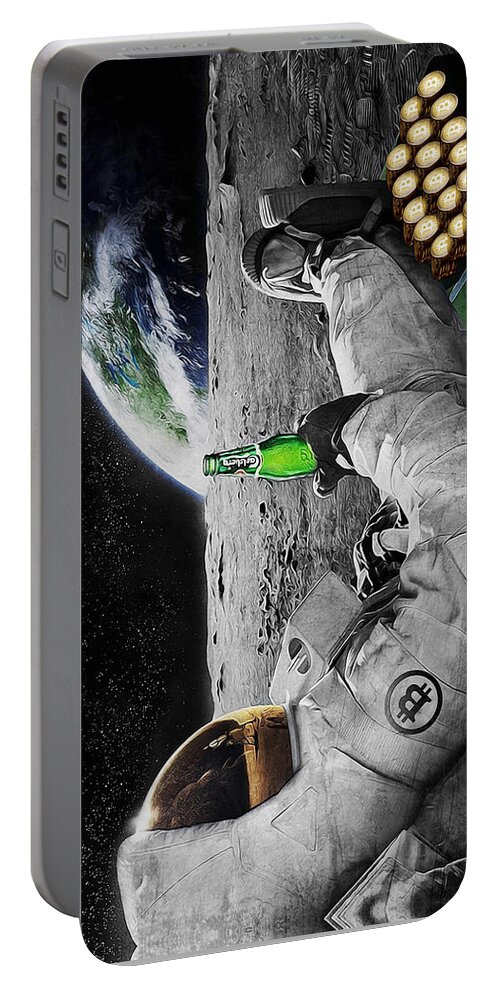 Space Portable Battery Charger featuring the digital art Moon Rockin by Canvas Cultures
