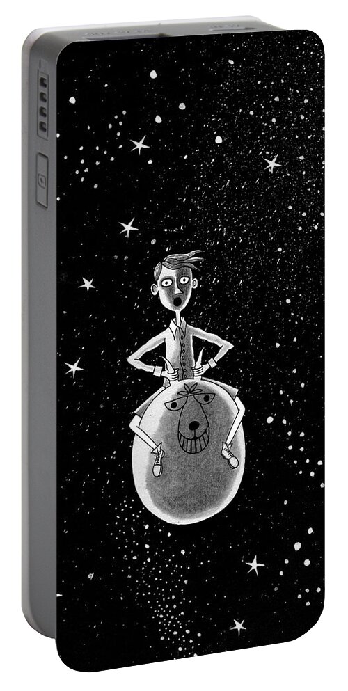 Illustration Portable Battery Charger featuring the drawing Moonage Daydream by Andrew Hitchen