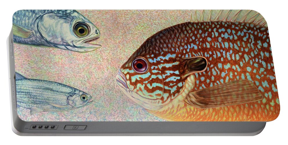 Fish Portable Battery Charger featuring the painting Mooneyes, Sunfish by James W Johnson