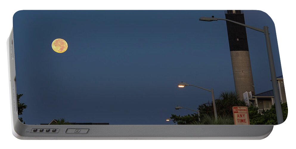 Moon Portable Battery Charger featuring the photograph Moonlight Lighthouse by Nick Noble
