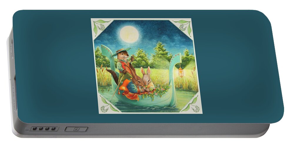 Gondola Portable Battery Charger featuring the painting Moonlight Romance by Lynn Bywaters