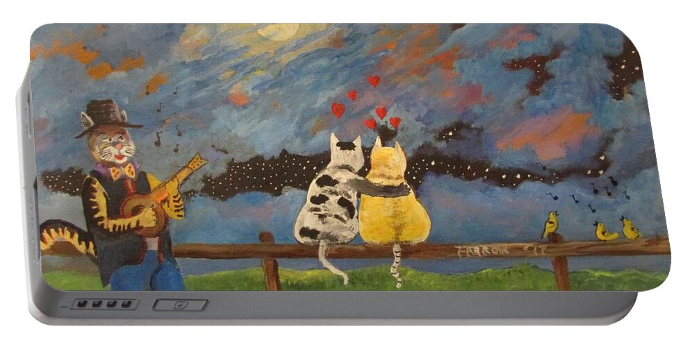 Cats Portable Battery Charger featuring the painting Moonlight Serenade by Dave Farrow