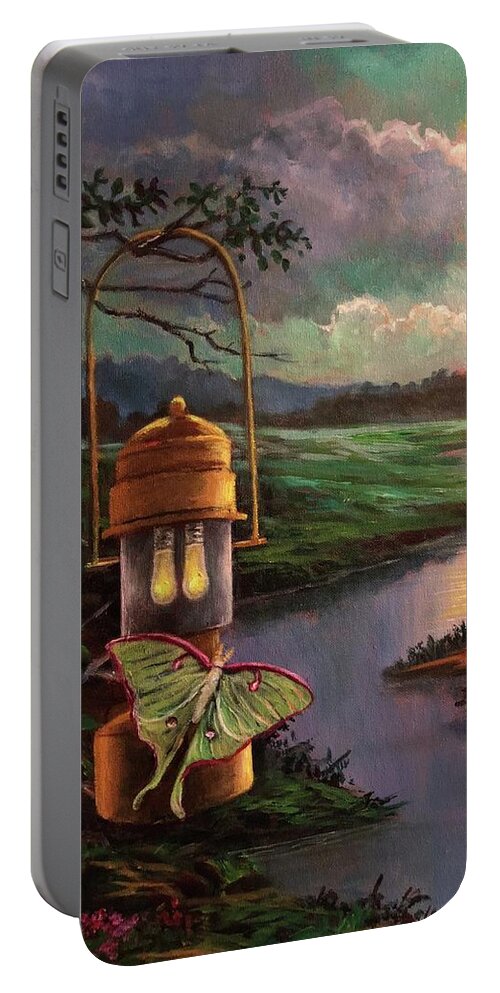 Moon Portable Battery Charger featuring the painting Moonlight, Silhouettes and Shadows by Rand Burns
