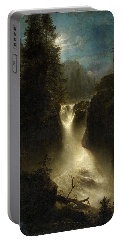 Oswald Achenbach Portable Battery Charger featuring the painting Moonlit Alpine Landscape by Oswald Achenbach