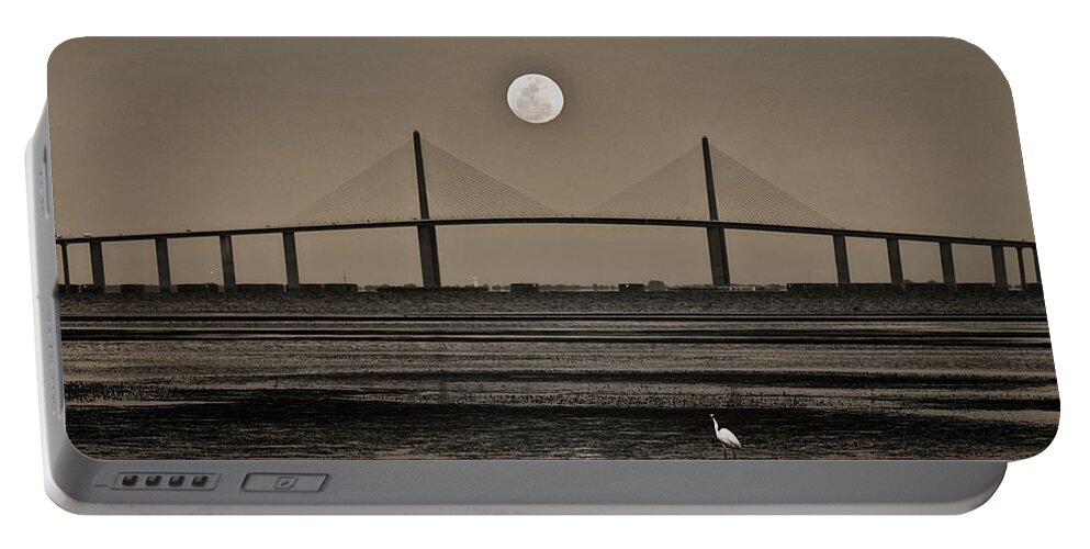Moon Portable Battery Charger featuring the photograph Moonrise Over Skyway Bridge by Steven Sparks