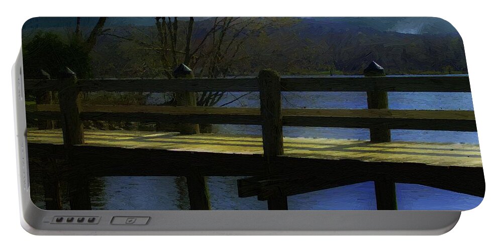 Landscape Portable Battery Charger featuring the painting Moonrise over the River by RC DeWinter