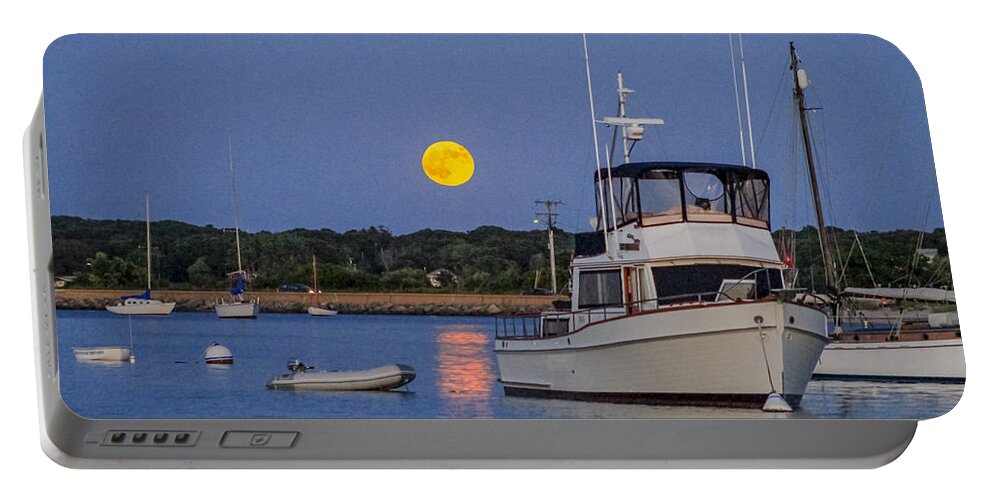 Moonrise Portable Battery Charger featuring the photograph Moonrise Vineyard Haven by Nautical Chartworks