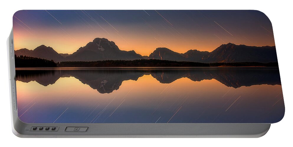 Long Exposure Portable Battery Charger featuring the photograph Moonset at Moran by Darren White