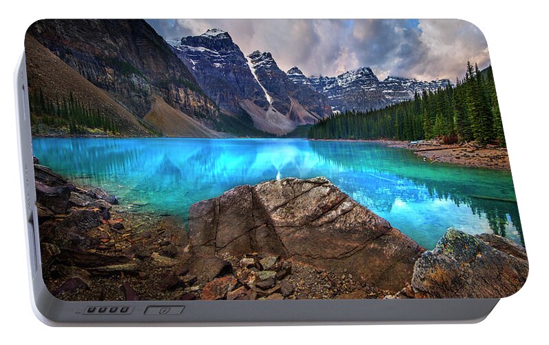North Saskatchewan River Crossing Portable Battery Charger featuring the photograph Moraine Lake by John Poon