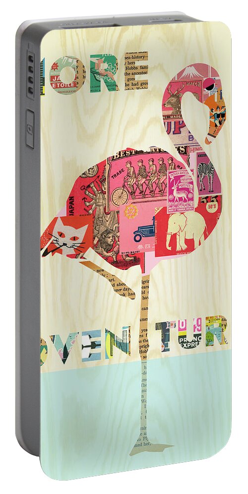 More Adventures Portable Battery Charger featuring the mixed media More Adventures by Claudia Schoen