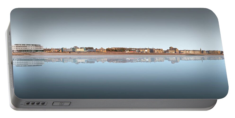 Midland Hotel Portable Battery Charger featuring the digital art Morecambe West End Panoramic - Blue by Joe Tamassy