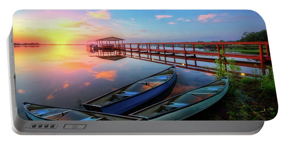 Boats Portable Battery Charger featuring the photograph Morning After the Rain by Debra and Dave Vanderlaan