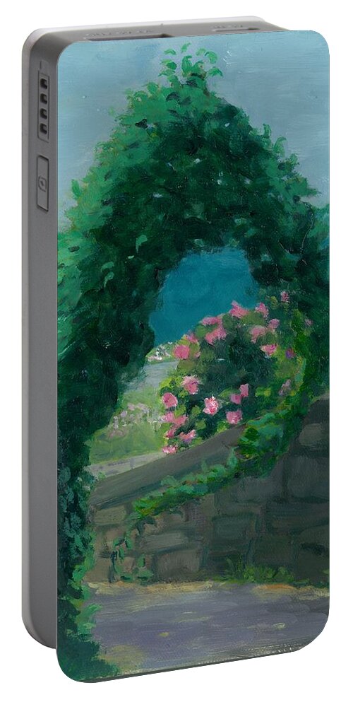 Landscape Portable Battery Charger featuring the painting Morning at Harkness Park by Paula Emery