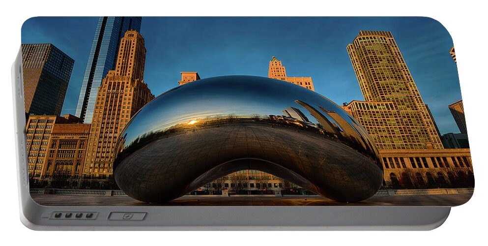 Chicago Cloud Gate Portable Battery Charger featuring the photograph Morning Bean by Sebastian Musial