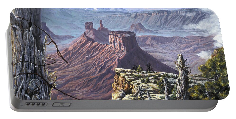 Landscape Portable Battery Charger featuring the painting Morning Boundaries by Page Holland
