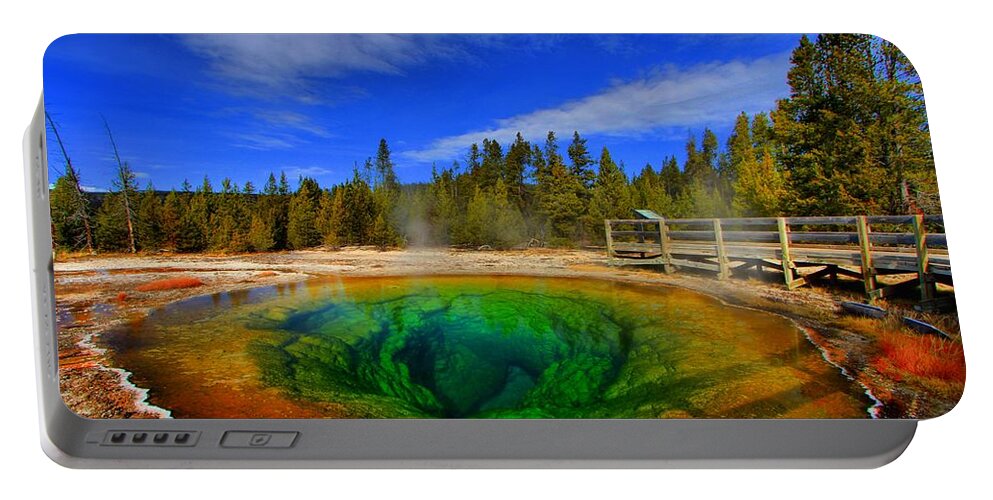 Monring Glory Pool Portable Battery Charger featuring the photograph Morning Glory by Adam Jewell