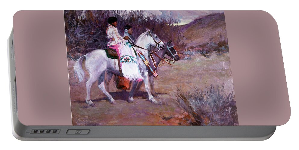 Native American Painting Portable Battery Charger featuring the painting Morning Glow by Elizabeth - Betty Jean Billups