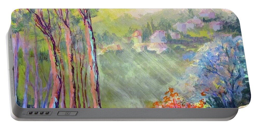 City Portable Battery Charger featuring the painting Morning in the hills of LA by Barbara O'Toole