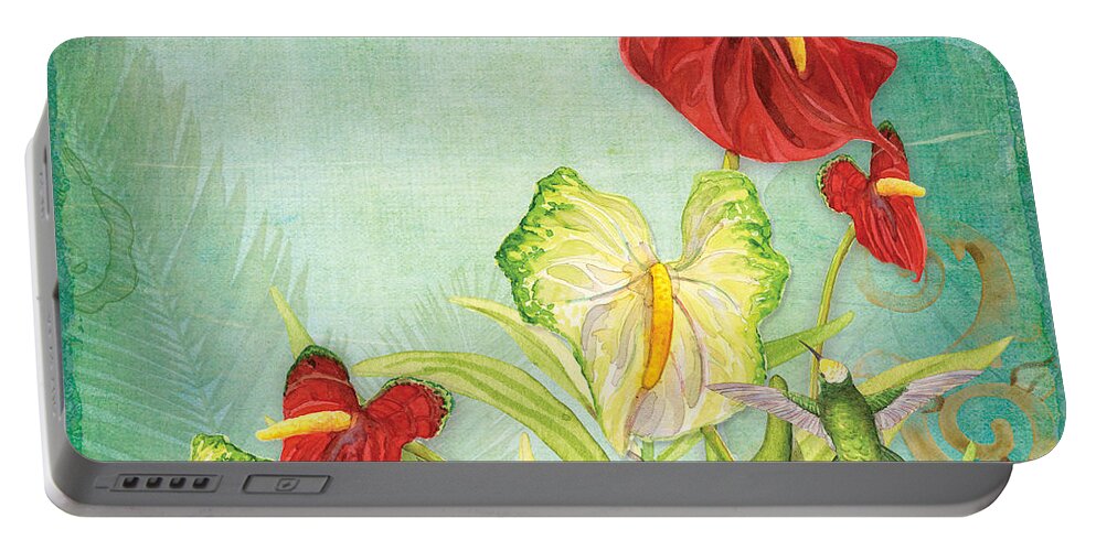 Anthurium Portable Battery Charger featuring the painting Morning Light - Mist rising by Audrey Jeanne Roberts