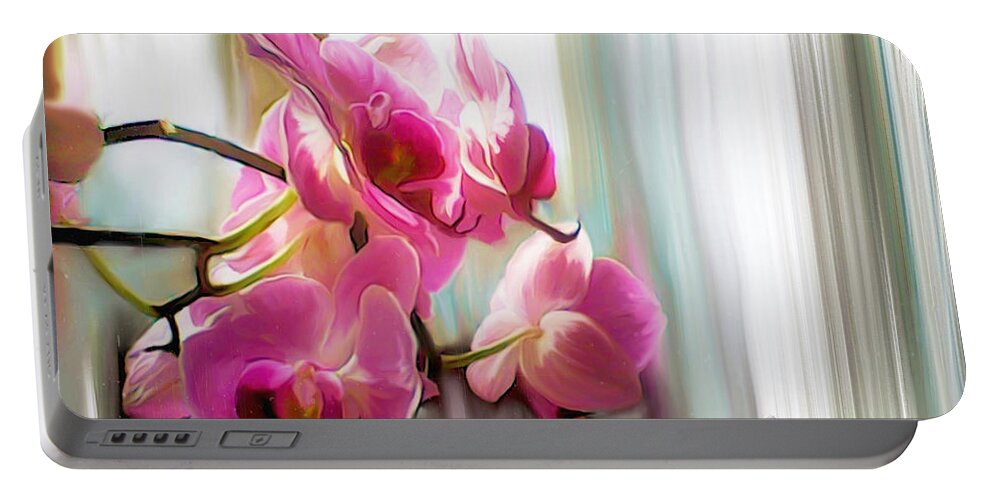 Orchids Portable Battery Charger featuring the digital art Morning Light Orchids by Sand And Chi