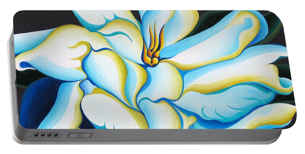 White Portable Battery Charger featuring the painting Morning Magnolia by Amy Ferrari